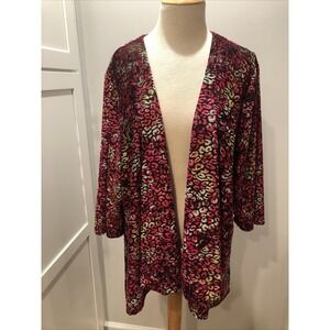 Travel Elements Cardigan‎ Women's 1X Animal Print Velveteen Iridescent Pink